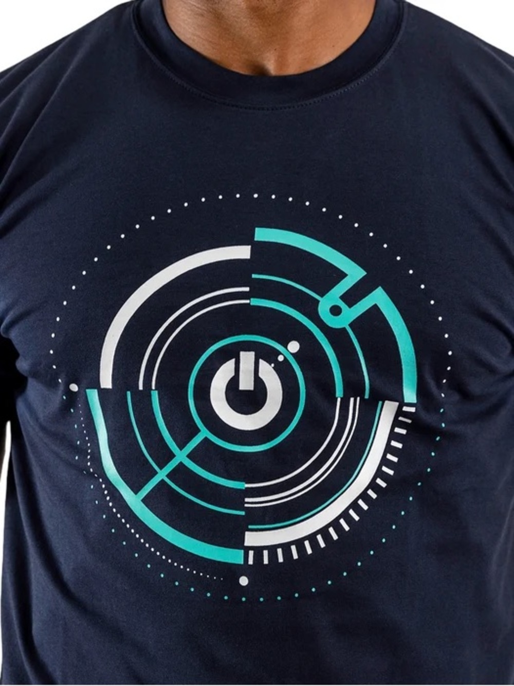 Men's Navy Graphic Tech Circle Tee with Teal & White Design